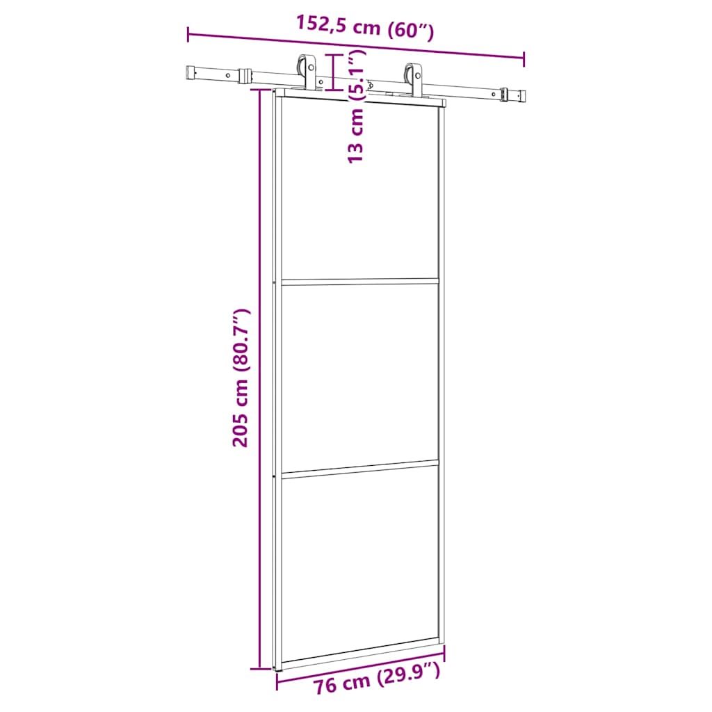 Schiebetür mit Beschlag Schwarz 76x205 cm ESG-Glas