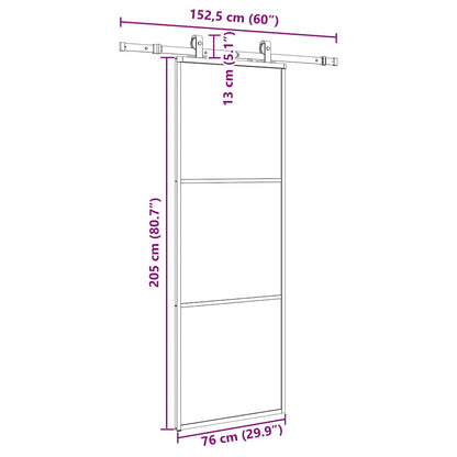 Schiebetür mit Beschlag Schwarz 76x205 cm ESG-Glas