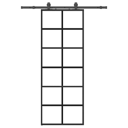 Schiebetür mit Beschlag Schwarz 76x205 cm ESG-Glas