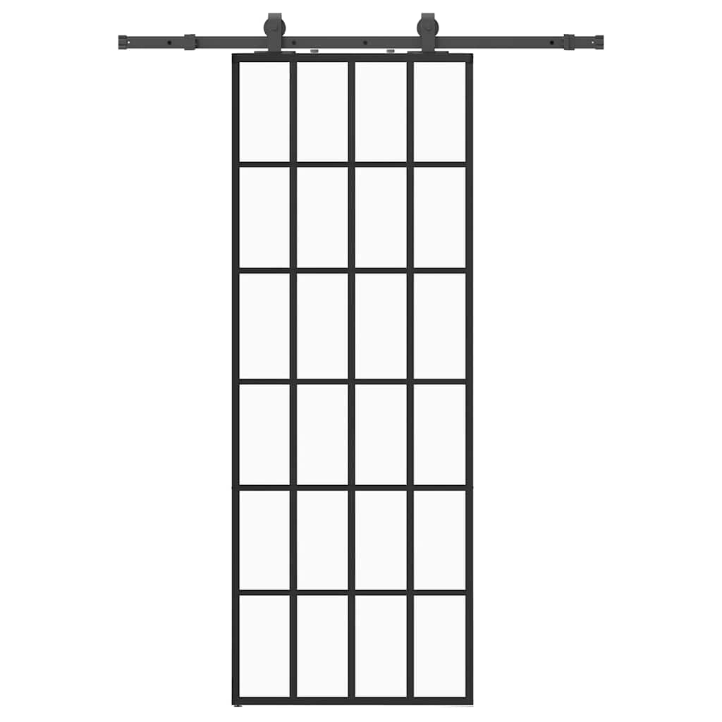Schiebetür mit Beschlag Schwarz 76x205 cm ESG-Glas