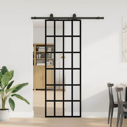 Schiebetür mit Beschlag Schwarz 76x205 cm ESG-Glas