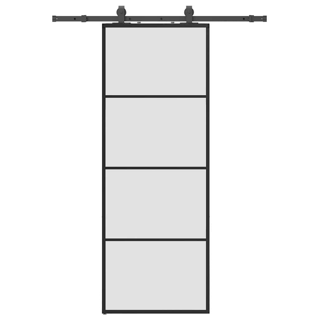 Schiebetür mit Beschlag Schwarz 76x205 cm ESG-Glas