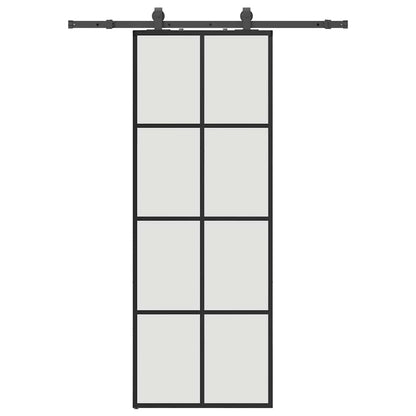 Schiebetür mit Beschlag Schwarz 76x205 cm ESG-Glas