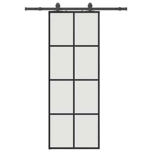 Schiebetür mit Beschlag Schwarz 76x205 cm ESG-Glas