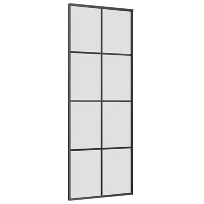 Schiebetür mit Beschlag Schwarz 76x205 cm ESG-Glas