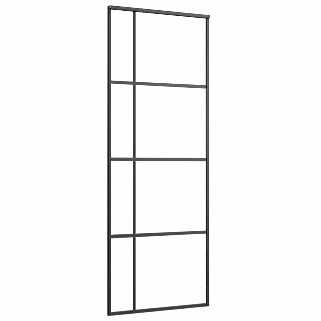 Schiebetür mit Beschlag Schwarz 76x205 cm ESG-Glas