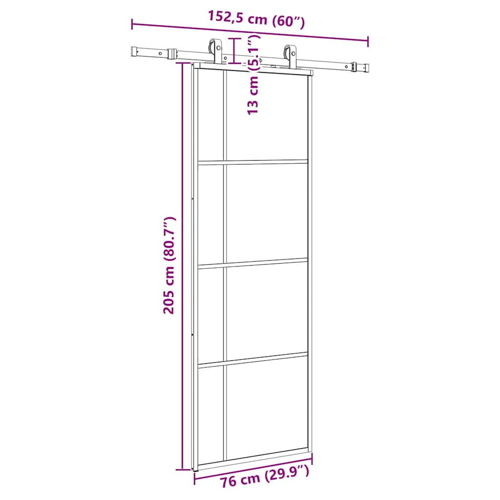 Schiebetür mit Beschlag Schwarz 76x205 cm ESG-Glas
