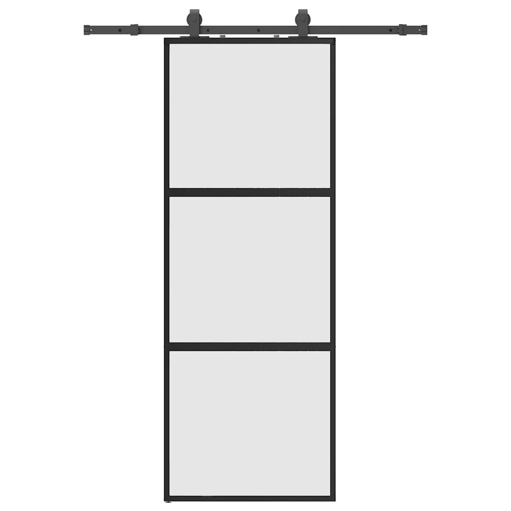 Schiebetür mit Beschlag Schwarz 76x205 cm Hartglas