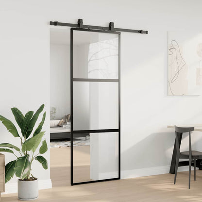 Schiebetür mit Beschlag Schwarz 76x205 cm Hartglas