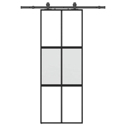 Schiebetür mit Beschlag Schwarz 76x205 cm Hartglas