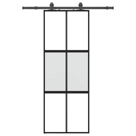 Schiebetür mit Beschlag Schwarz 76x205 cm Hartglas