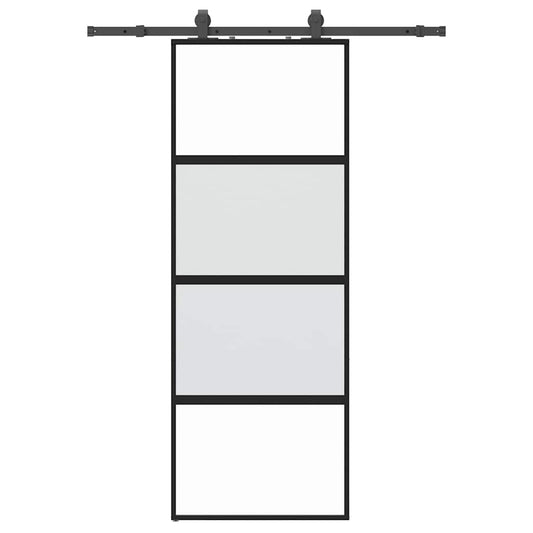 Schiebetür mit Beschlag Schwarz 76x205 cm Hartglas