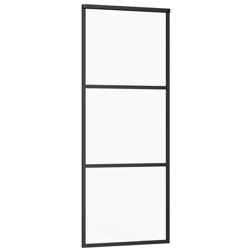 Schiebetür mit Beschlag Schwarz 76x205 cm ESG-Glas