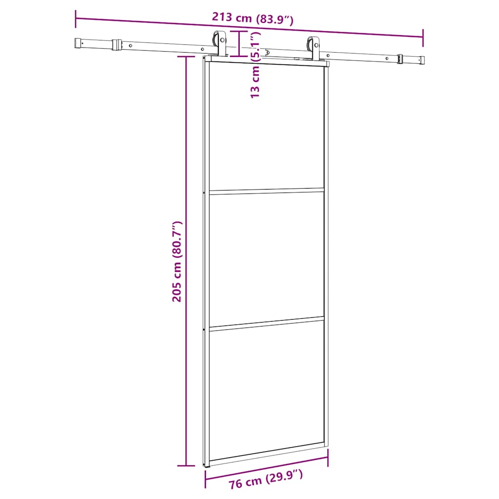 Schiebetür mit Beschlag Schwarz 76x205 cm ESG-Glas