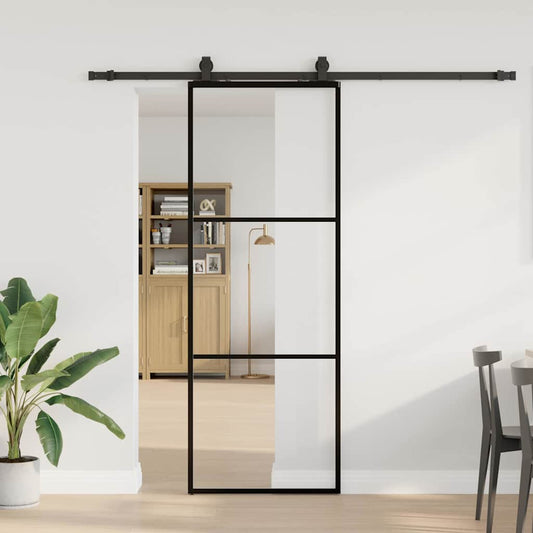Schiebetür mit Beschlag Schwarz 76x205 cm ESG-Glas