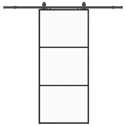 Schiebetür mit Beschlag Schwarz 90x205 cm ESG-Glas