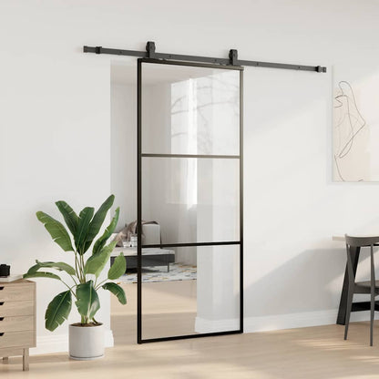Schiebetür mit Beschlag Schwarz 90x205 cm ESG-Glas
