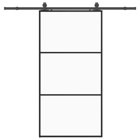 Schiebetür mit Beschlag Schwarz 102x205 cm ESG-Glas