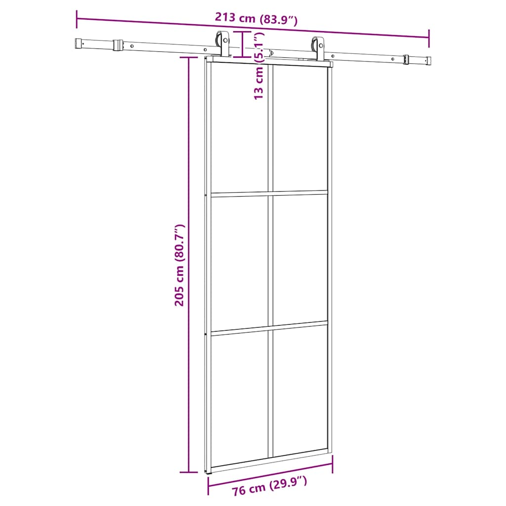 Schiebetür mit Beschlag Schwarz 76x205 cm ESG-Glas