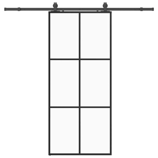 Schiebetür mit Beschlag Schwarz 90x205 cm ESG-Glas