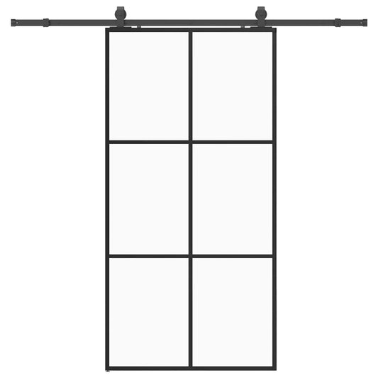 Schiebetür mit Beschlag Schwarz 102x205 cm ESG-Glas