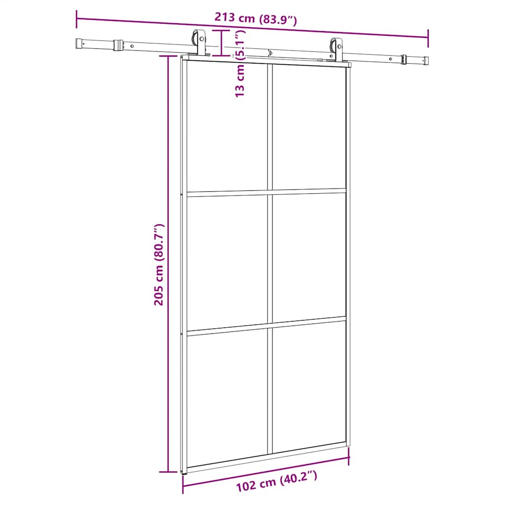 Schiebetür mit Beschlag Schwarz 102x205 cm ESG-Glas