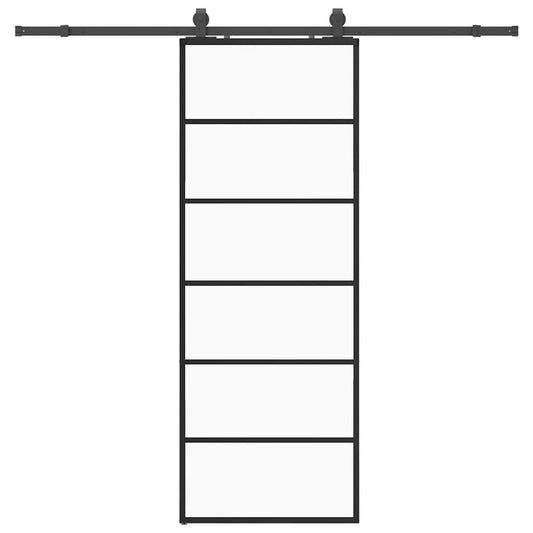 Schiebetür mit Beschlag Schwarz 76x205 cm ESG-Glas