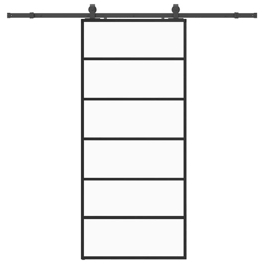 Schiebetür mit Beschlag Schwarz 90x205 cm ESG-Glas