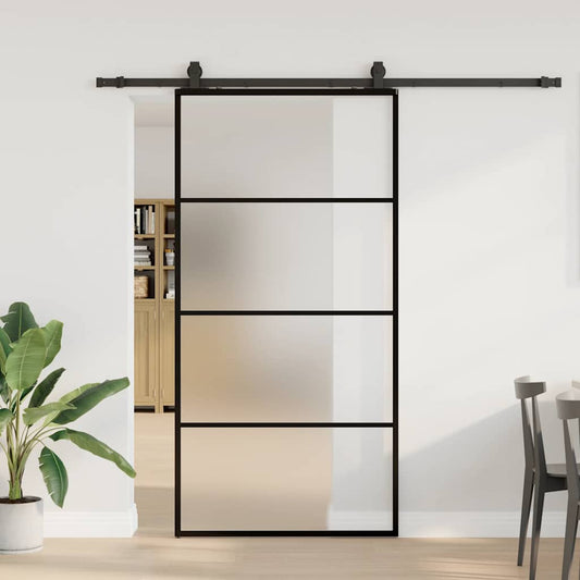 Schiebetür mit Beschlag Schwarz 102x205 cm ESG-Glas
