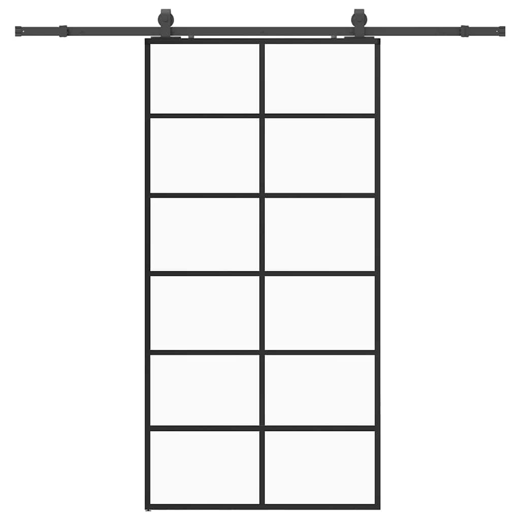 Schiebetür mit Beschlag Schwarz 102x205 cm ESG-Glas