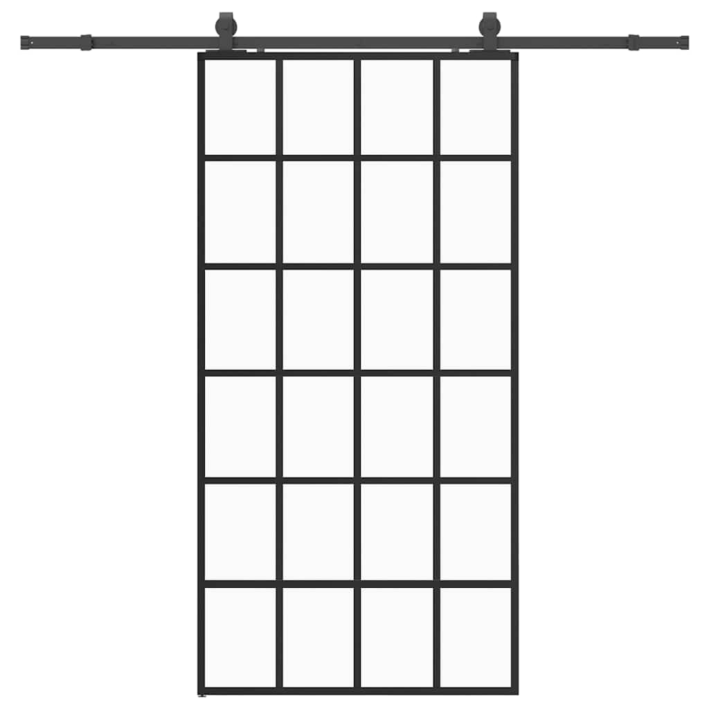 Schiebetür mit Beschlag Schwarz 102x205 cm ESG-Glas