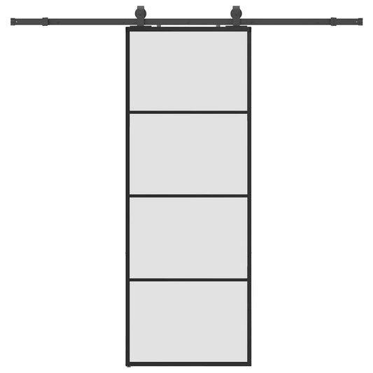 Schiebetür mit Beschlag Schwarz 76x205 cm ESG-Glas