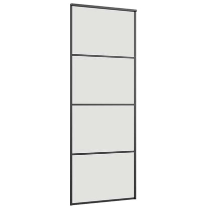 Schiebetür mit Beschlag Schwarz 76x205 cm ESG-Glas
