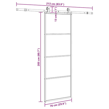 Schiebetür mit Beschlag Schwarz 76x205 cm ESG-Glas