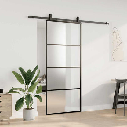 Schiebetür mit Beschlag Schwarz 90x205 cm ESG-Glas
