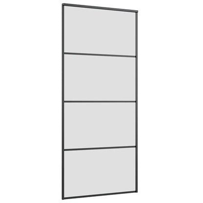 Schiebetür mit Beschlag Schwarz 90x205 cm ESG-Glas