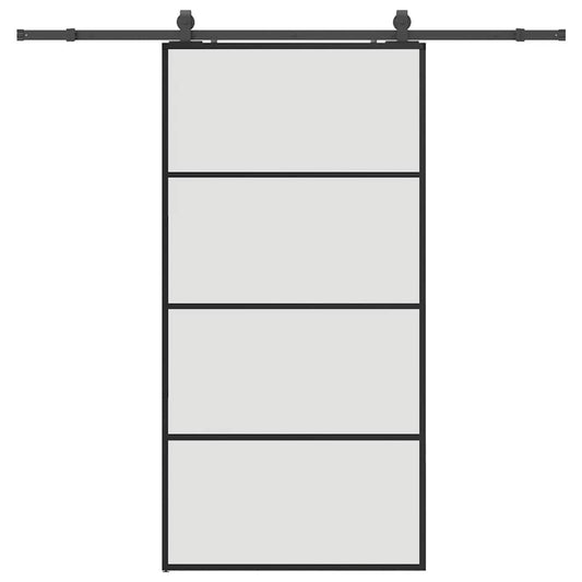 Schiebetür mit Beschlag Schwarz 102,5x205 cm ESG-Glas