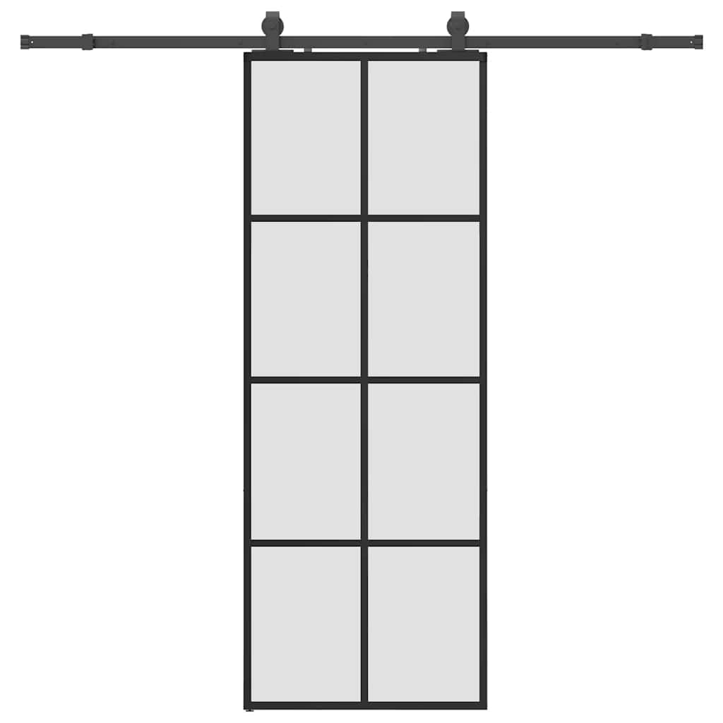 Schiebetür mit Beschlag Schwarz 76x205 cm ESG-Glas