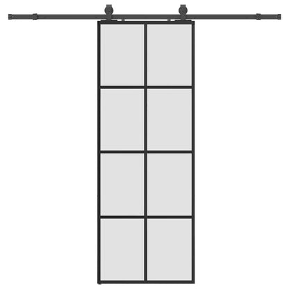 Schiebetür mit Beschlag Schwarz 76x205 cm ESG-Glas