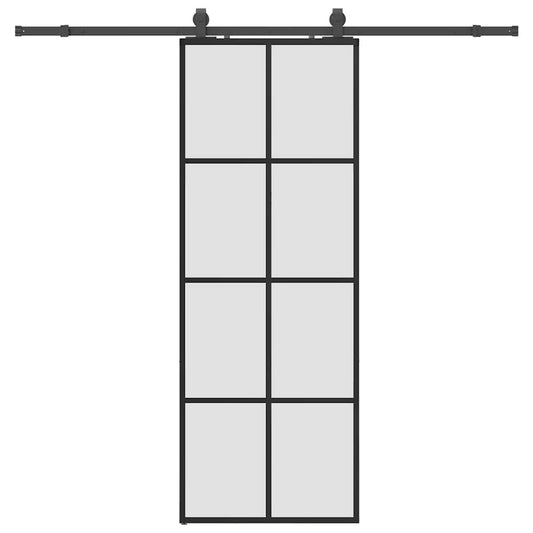 Schiebetür mit Beschlag Schwarz 76x205 cm ESG-Glas