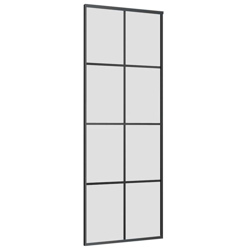 Schiebetür mit Beschlag Schwarz 76x205 cm ESG-Glas