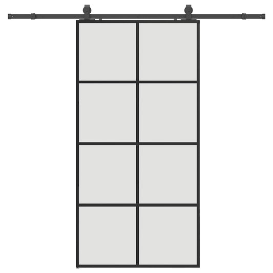 Schiebetür mit Beschlag Schwarz 102,5x205 cm ESG-Glas