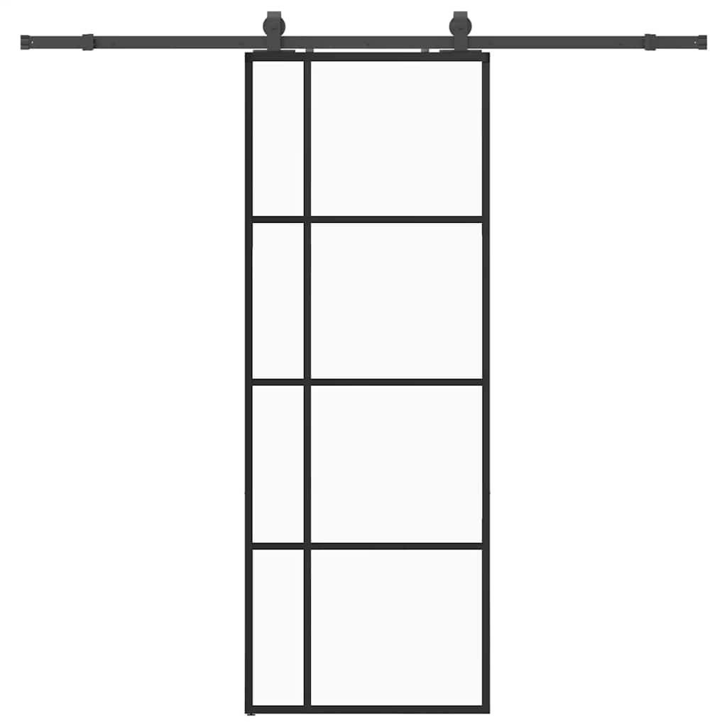 Schiebetür mit Beschlag Schwarz 76x205 cm ESG-Glas