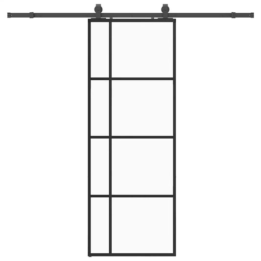 Schiebetür mit Beschlag Schwarz 76x205 cm ESG-Glas