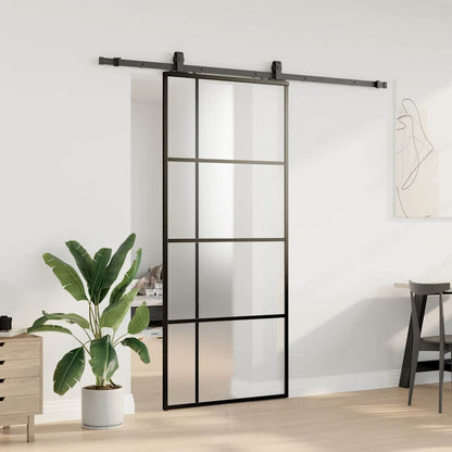 Schiebetür mit Beschlag Schwarz 90x205 cm ESG-Glas