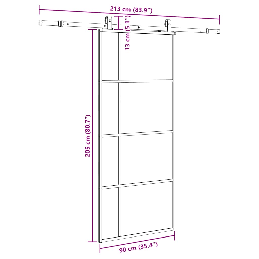 Schiebetür mit Beschlag Schwarz 90x205 cm ESG-Glas