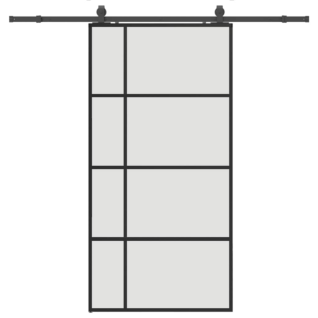 Schiebetür mit Beschlag Schwarz 102,5x205 cm ESG-Glas