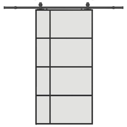 Schiebetür mit Beschlag Schwarz 102,5x205 cm ESG-Glas
