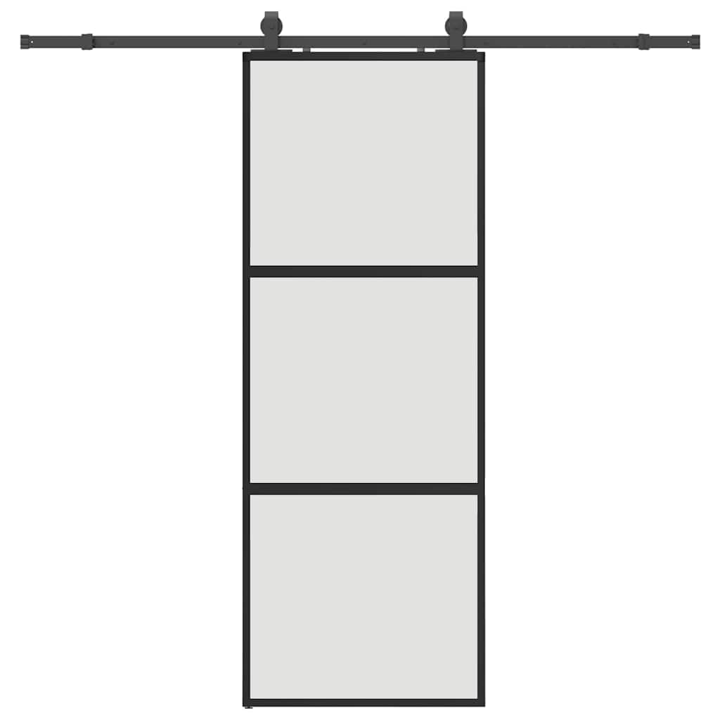 Schiebetür mit Beschlag Schwarz 76x205 cm Hartglas
