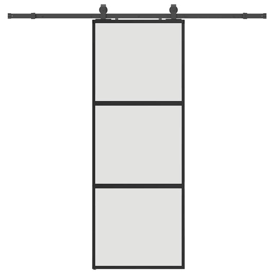 Schiebetür mit Beschlag Schwarz 76x205 cm Hartglas